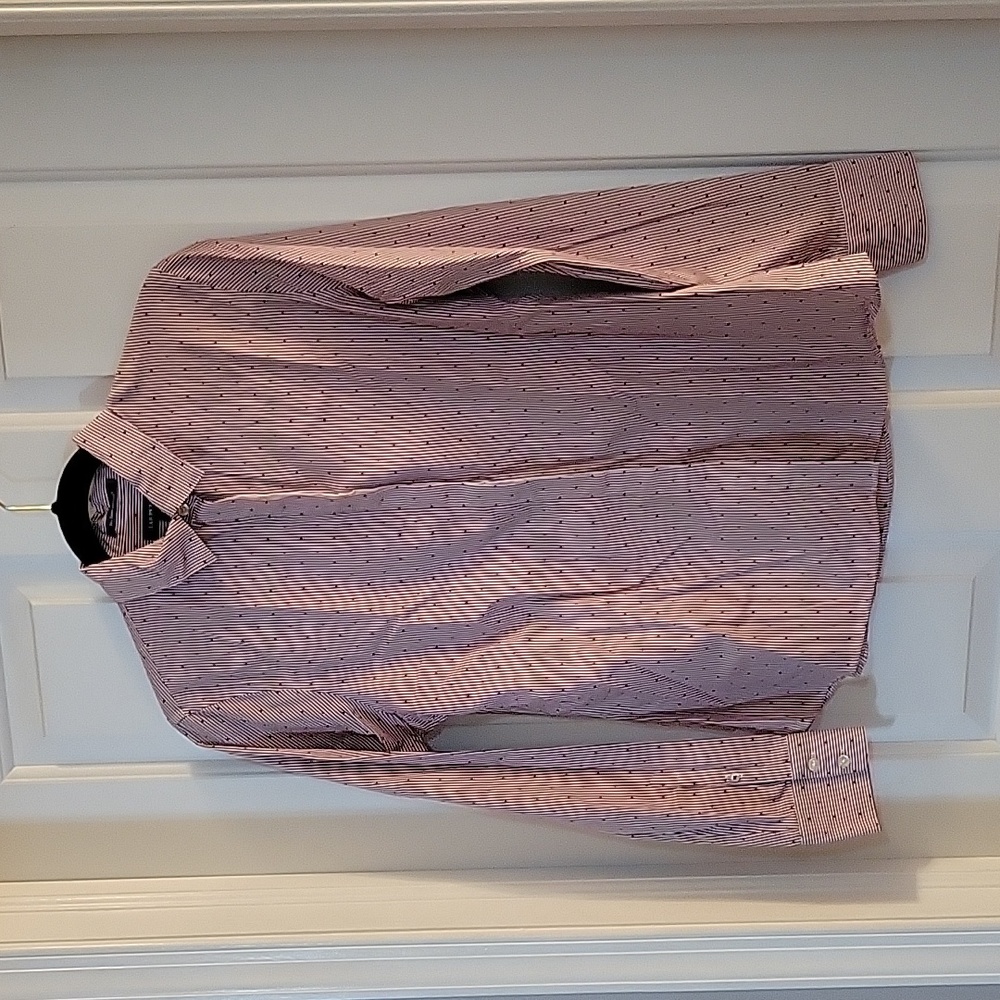 Lands end  no iron supima red and white striped blouse 6